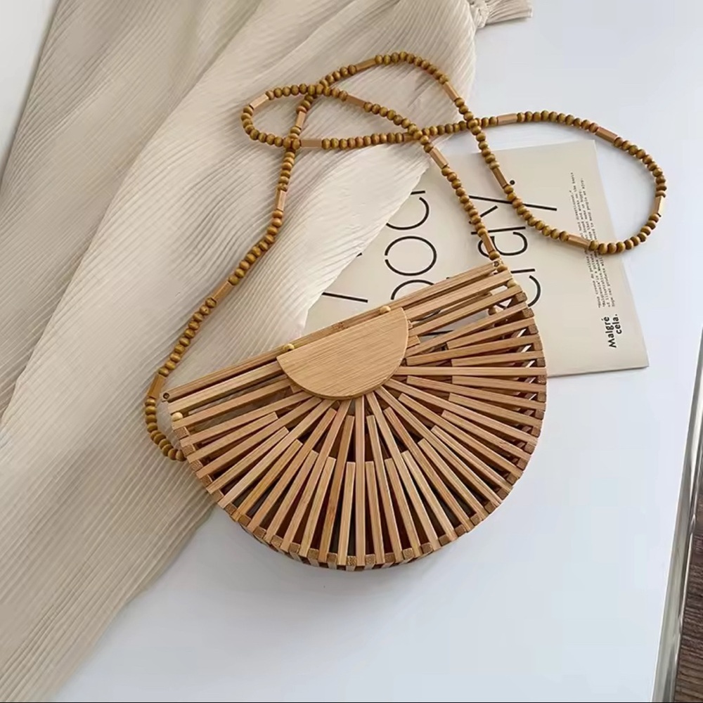 Elegant Tan wooden bamboo Women Bag